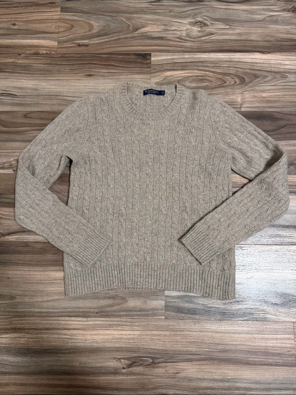 Brooks Brothers Italian Cashmere Crewneck Cable Sweater Old Money Women XL Brown